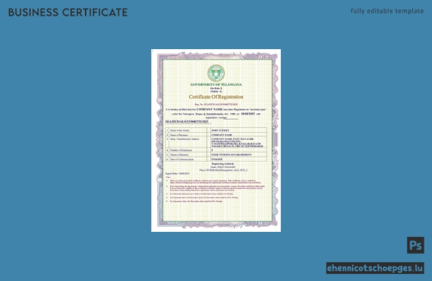 Registrierungsbescheinigung des Bundesstaates Telangana, Indien – Word- und PDF-Beispielvorschau